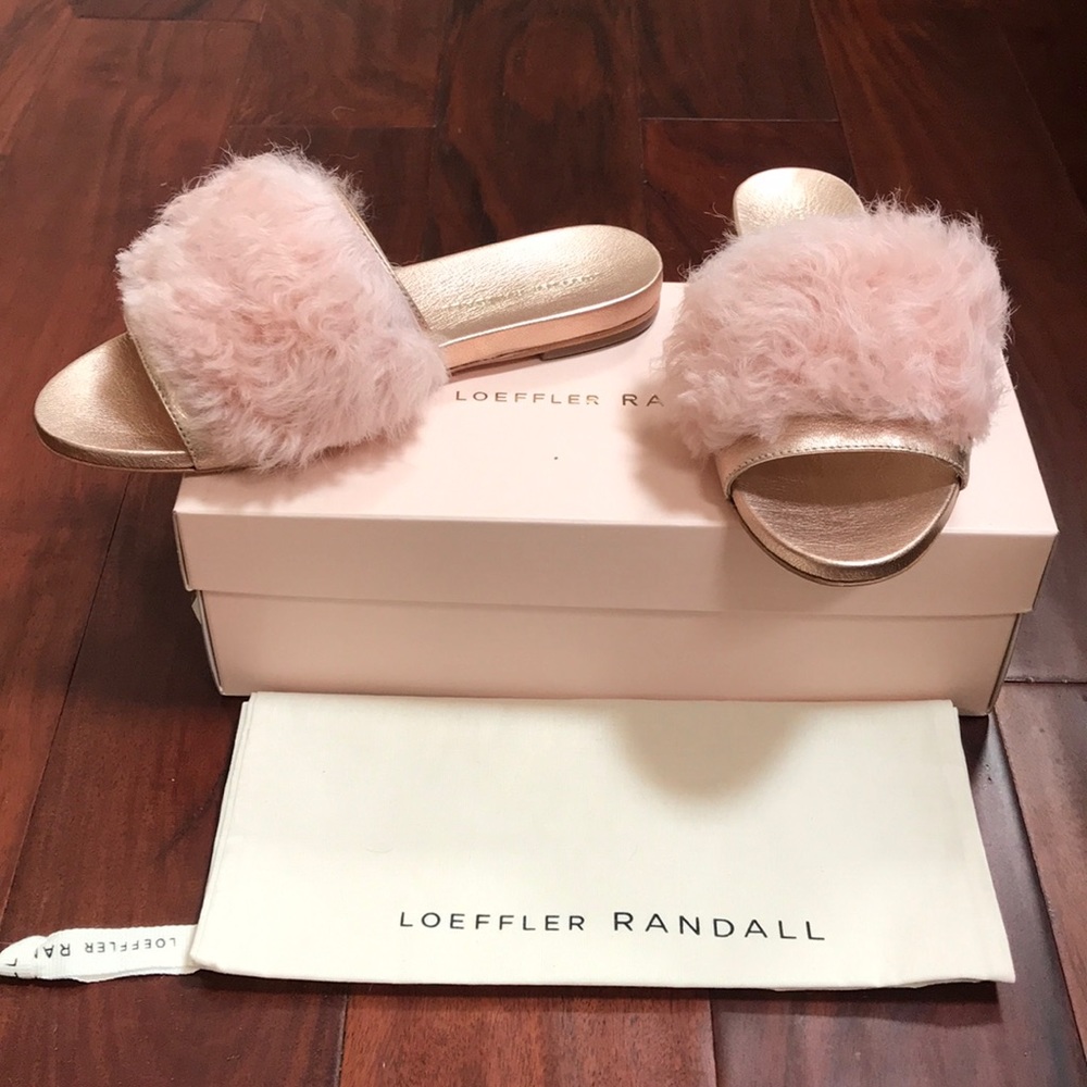 Loeffler Randall pink gold slide sandals